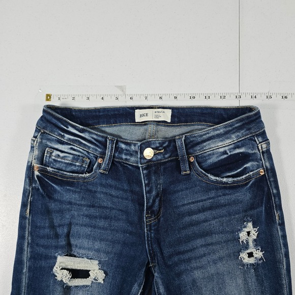 BKE Stella Low Rise Flare Distressed Jeans Dark Wash 27x33.5 Slim Fit - Picture 3 of 9